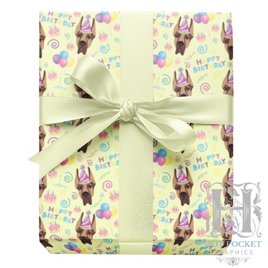 Great Dane Birthday Gift Wrapping Paper Yellow ラッピングペーパー