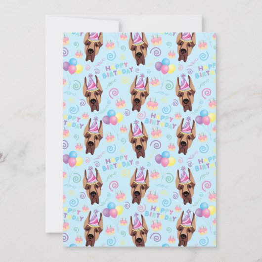 Great Dane Birthday Invitation in Blue 招待状 (裏面)