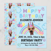 Great Dane Birthday Invitation in Blue 招待状 (正面/裏面)