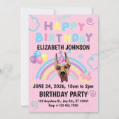 Great Dane Birthday Invitation in Pink 招待状 (正面)