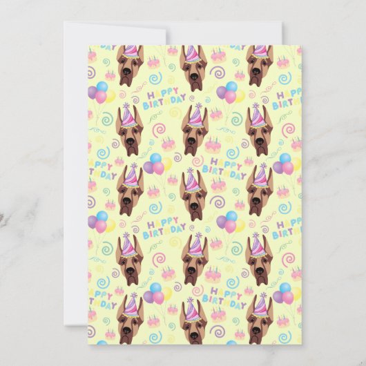 Great Dane Birthday Invitation in Yellow 招待状 (裏面)