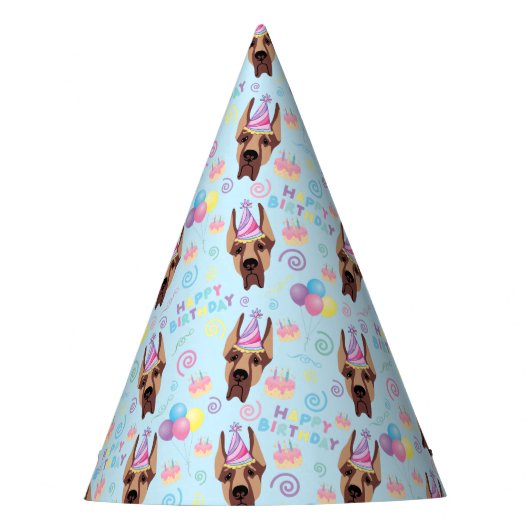 Great Dane Birthday Party Hat Blue パーティーハット (正面)