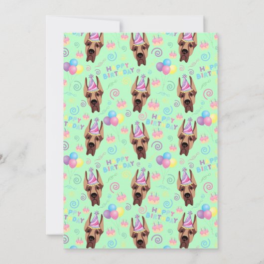 Great Dane Birthday Party Invitation Green 招待状 (裏面)