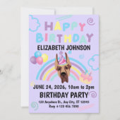 Great Dane Birthday Party Invitation Purple 招待状 (正面)