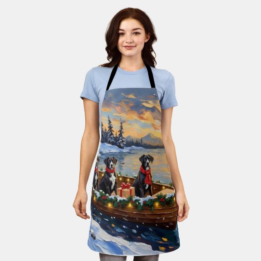 Great Dane Christmas Boat Holiday エプロン (着用した状態)