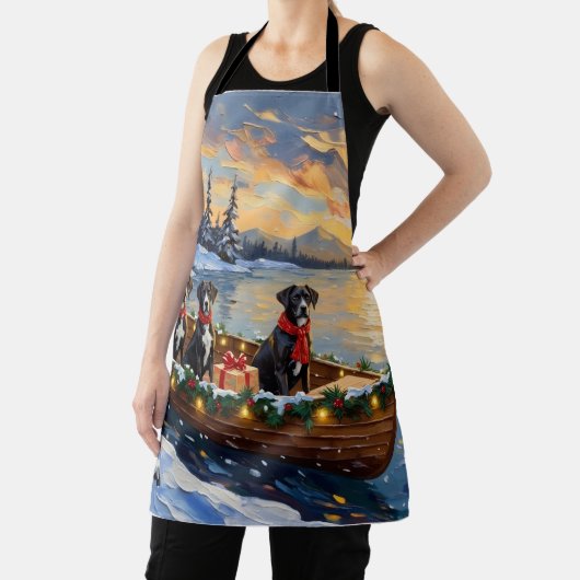 Great Dane Christmas Boat Holiday エプロン (インサイチュ)