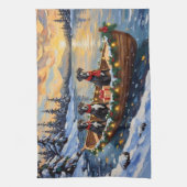 Great Dane Christmas Boat Holiday キッチンタオル (縦)