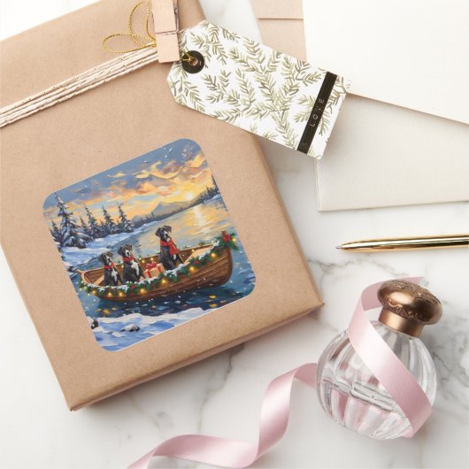 Great Dane Christmas Boat Holiday スクエアシール (ギフト)