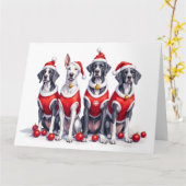 Great Dane Christmas Dress Santa Hat カード (黄色い花)