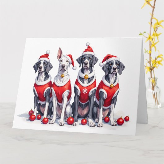 Great Dane Christmas Dress Santa Hat カード (黄色い花)