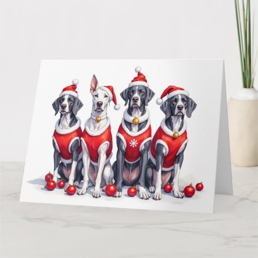 Great Dane Christmas Dress Santa Hat カード (正面)