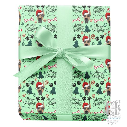 Great Dane Christmas Gift Wrapping Paper in Green ラッピングペーパー