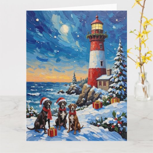 Great Dane Christmas Lighthouse Holiday カード (黄色い花)