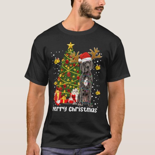Great Dane Christmas Lights Tree Santa Xmas Pajama Tシャツ (正面)