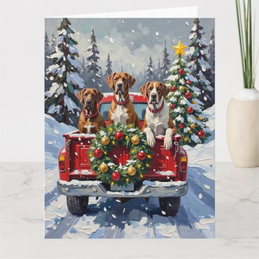 Great Dane Christmas Red Truck Holiday カード (正面)
