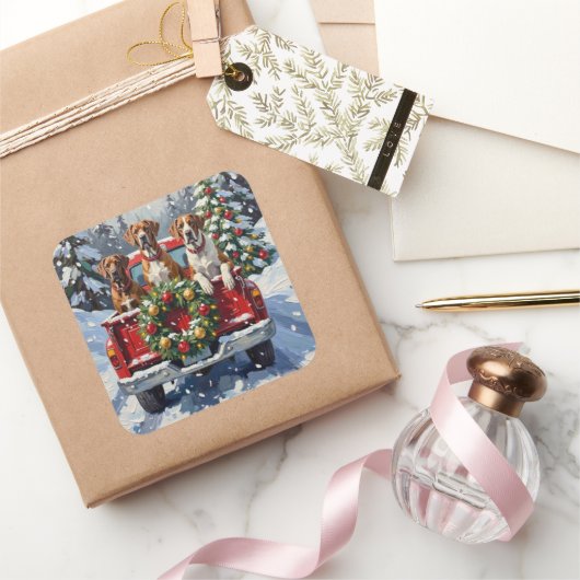 Great Dane Christmas Red Truck Holiday スクエアシール (ギフト)