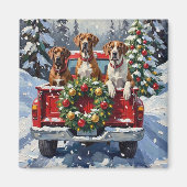 Great Dane Christmas Red Truck Holiday マグネット (正面)