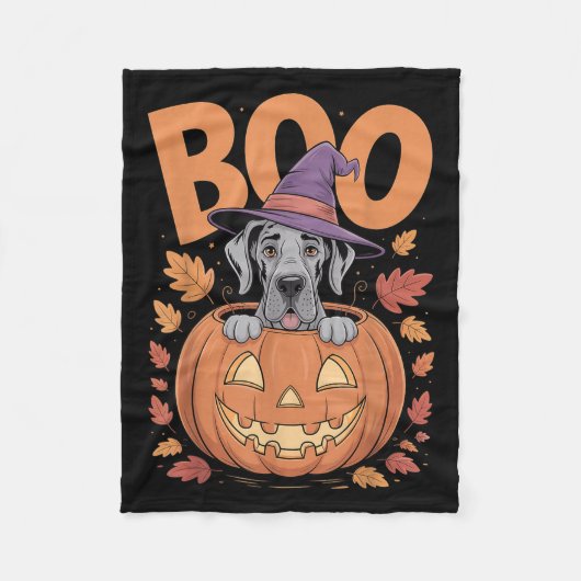Great Dane Costume On Pumpkin Halloween Great Dane フリースブランケット (正面)