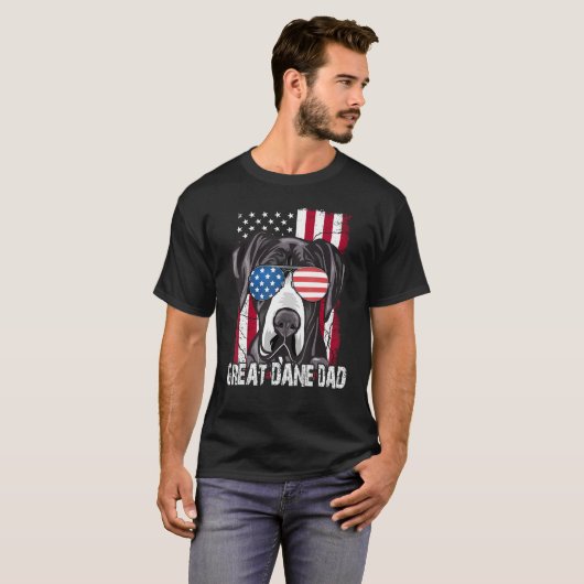 Great-Dane Dad Father Day  American Flag Dog 4th o Tシャツ (正面フル)