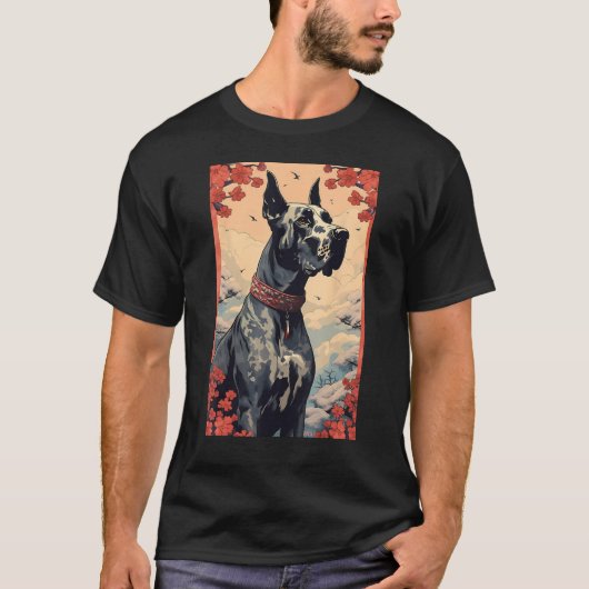 Great Dane Dog Aesthetic Japanese Ukiyo e Art Tシャツ (正面)