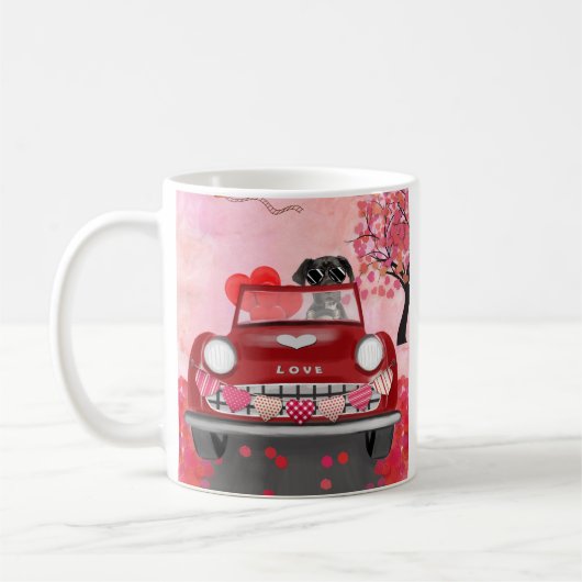 Great Dane Dog Car with Hearts Valentine's  コーヒーマグカップ (左)