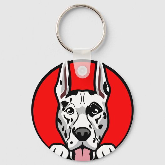 Great Dane Dog Face Design – Cute Pet Artwork キーホルダー (正面)