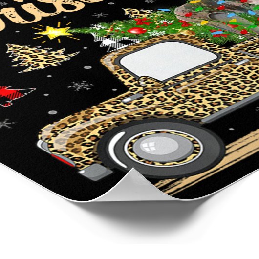 Great Dane Dog On Christmas Tree Leopard Truck Xma ポスター (角)