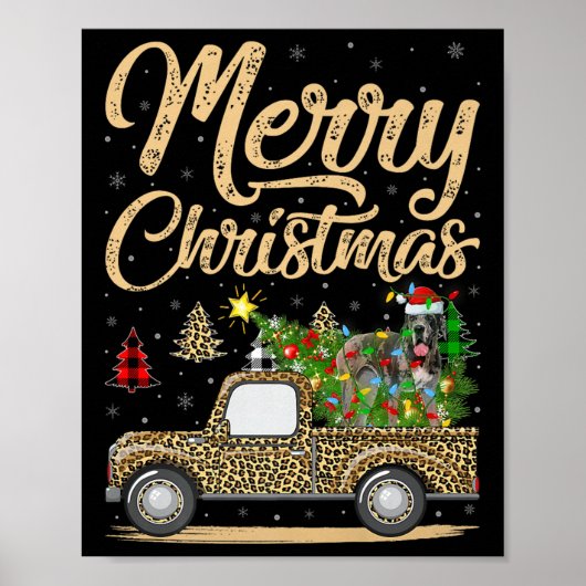 Great Dane Dog On Christmas Tree Leopard Truck Xma ポスター (正面)