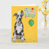 Great Dane Dog Party Hat Yellow Birthday カード (黄色い花)