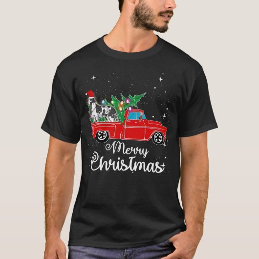 Great Dane Dog Red Truck Christmas Tree Lights Mer Tシャツ (正面)