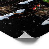 Great Dane Dog Santa Sleigh Flying Funny Magical C ポスター (角)