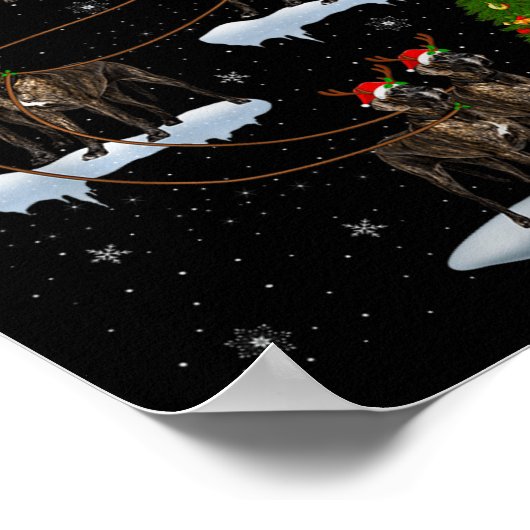 Great Dane Dog Santa Sleigh Flying Funny Magical C ポスター (角)