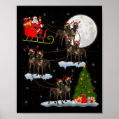 Great Dane Dog Santa Sleigh Flying Funny Magical C ポスター (正面)