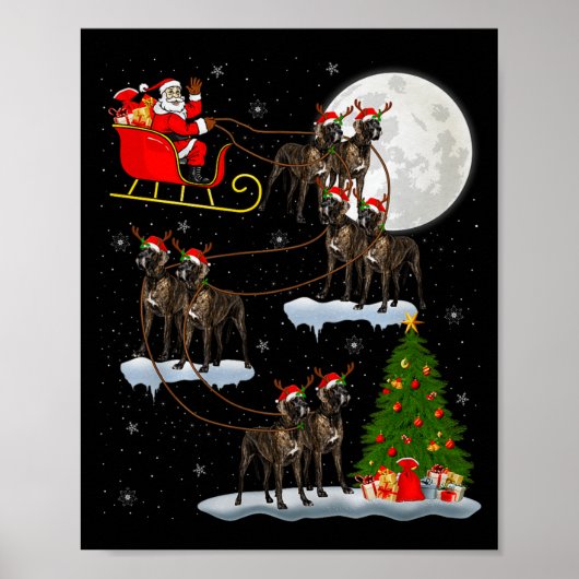 Great Dane Dog Santa Sleigh Flying Funny Magical C ポスター (正面)