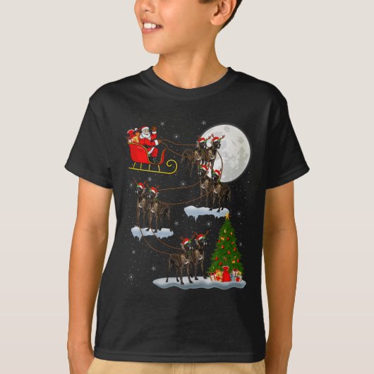 Great Dane Dog Santa Sleigh Flying Funny Magical C Tシャツ (正面)