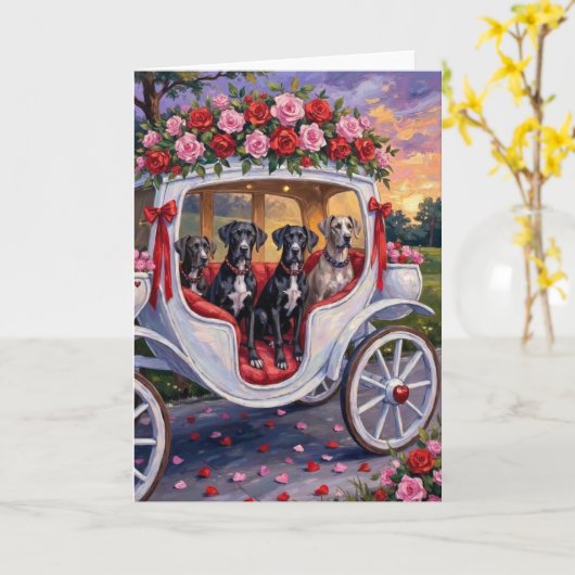 Great Dane Dog Valentine's Day カード (黄色い花)