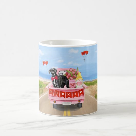 Great Dane Dog Valentine's Day Truck コーヒーマグカップ (中央)