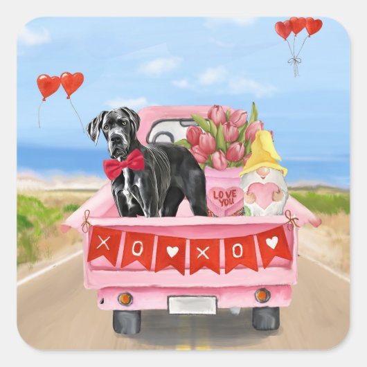 Great Dane Dog Valentine's Day Truck スクエアシール (正面)