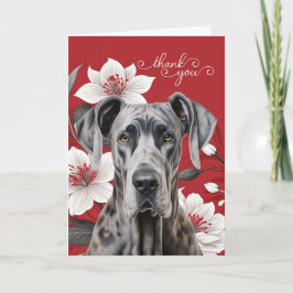 Great Dane Dog with White Lilies on Red サンキューカード