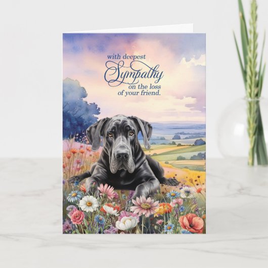 Great Dane Dog with Wildflowers Pet Sympathy カード (正面)