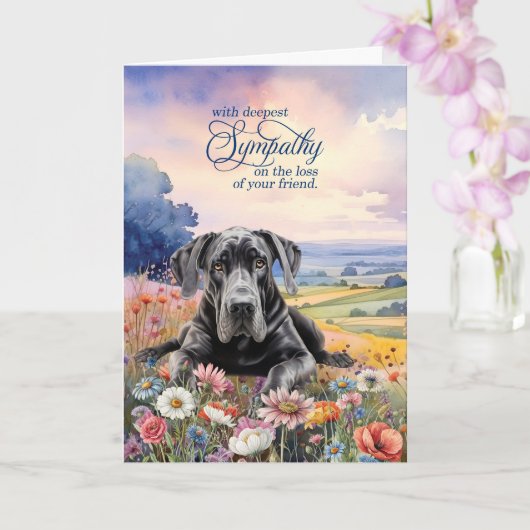 Great Dane Dog with Wildflowers Pet Sympathy カード (蘭)