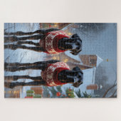 Great Dane Dogs Christmas Snow Holiday ジグソーパズル (横)