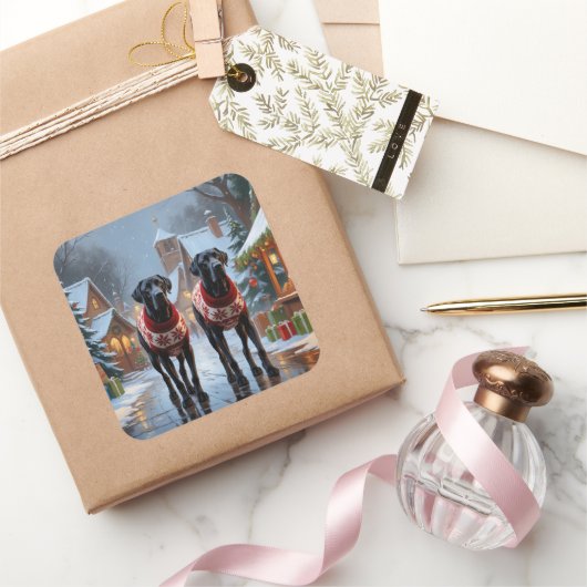 Great Dane Dogs Christmas Snow Holiday スクエアシール (ギフト)