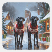 Great Dane Dogs Christmas Snow Holiday スクエアシール (正面)