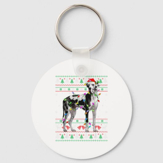 Great Dane Harlequin Dog Christmas Ugly Sweater Li キーホルダー (正面)