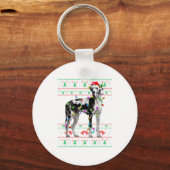 Great Dane Harlequin Dog Christmas Ugly Sweater Li キーホルダー (正面)