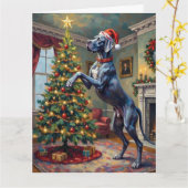 Great Dane Helping Decorate Christmas Star Hat カード (黄色い花)
