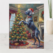 Great Dane Helping Decorate Christmas Star Hat カード (正面)