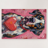 Great Dane Hiding Behind Valentine Candy Box ジグソーパズル (横)