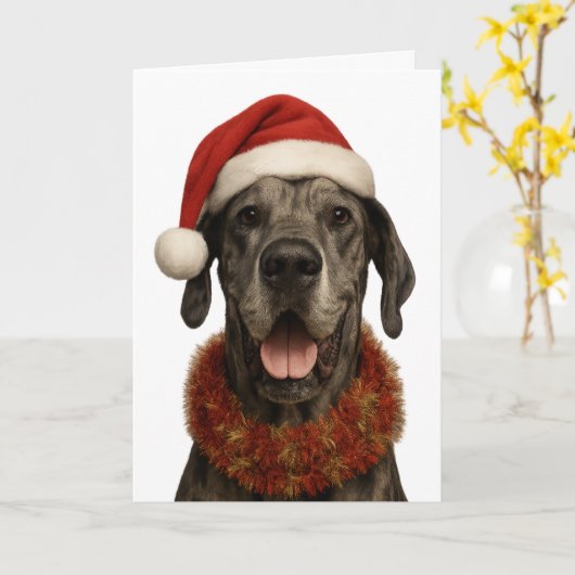 Great Dane in a Santa hat Christmas card カード (黄色い花)